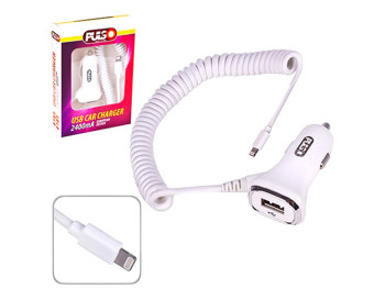 Зарядное устройство, автомобильное PULSO C-2407W (1 USB, кабель iРhone) 12/24В, 5В, 2,4А