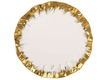Блюдо фарфоровое круглое с золотой каймой, D21,6×2,5см