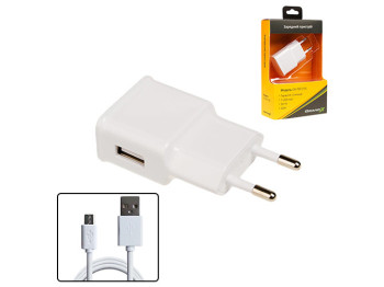 Зарядное устройство Grand-X CH-765UMW USB 5В 1A White с защитой от перегрузки+cable micro-USB