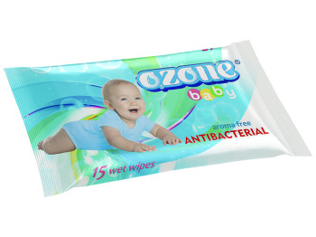 Вологі серветки дитячі "OZONE" "З екстрактом календули і вітаміном Е" антібактеріальні 15 шт