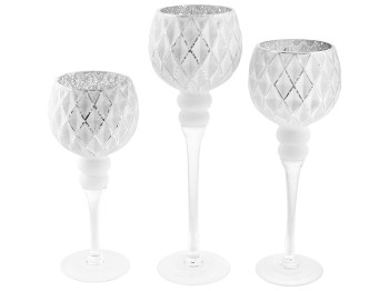 Набір скляних свічників, 30/35/40см (ціна за набір 3шт) колір - білий матовий