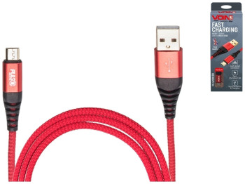 Кабель VOIN USB - Micro USB 3А, 1м, red (быстрая зарядка/передача данных), CC-4201M RD