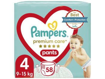 Подгузники-трусики Pampers Premium Care Pants, одноразовые, супервпитывающие, размер 4, 9-15кг, 58шт