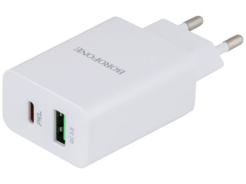 Мережевий зарядний пристрій Borofone BA56A PD 20W + QC3.0 Колір Бiлий