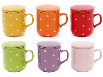 Чашка Горошек, с фильтром и крышкой, 6 дизайнов, яркие краски, 290мл