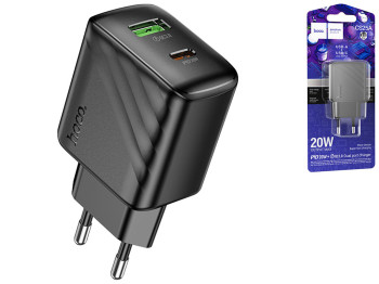 Мережевий зарядний пристрій Hoco CS25A 1USB-C/1USB PD/QC 20W, колір чорний