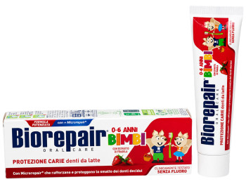 Дитяча зубна паста Biorepair Kids 0–6 з ароматом полуниці без фтору, 50 мл