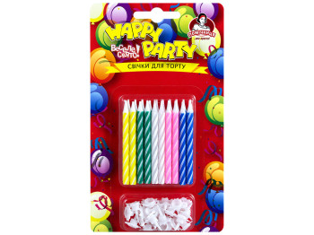 Свічки для торта Помічниця Happy Party різнокольорові, 20 свічок та 10 підставок, 6 см
