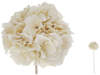 Премиальная бархатная Гортензия с глиттером на ноге, цвет - кремовая шампань, 62см