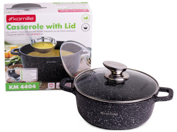 Каструля зі скляною кришкою Kamille алюмінієва з антипригарним покриттям Чорний мармур D20см 2,3л