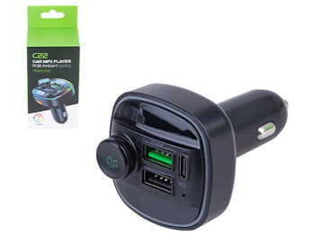Модулятор FM 5в1, C22, 12-24v, 2USB, 5V-3.1A, Type C, 5V-3.1A, BT5.0 RGB-ambient light