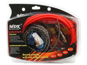 Набор проводов для установки сабвуфера MDK 8GA, силовой и акустический кабель, колба, клеммы
