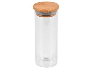 Банка з бамбуковою кришкою, скло, 150мл, 4,7×12см, прозорий