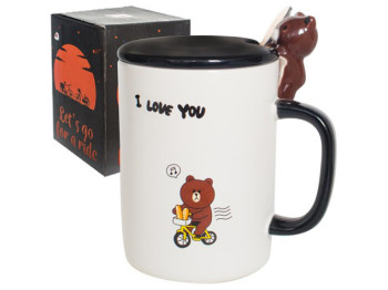 Чашка з кришкою та ложкою Happy Bear 360мл