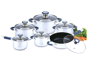 Набор кастрюль с крышкой Benson, из нержавеющей стали (цена за набор 12 предметов)