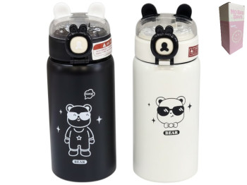 Термос-поилка детский, с трубочкой, сталь, силикон, 450мл, 2 дизайна (цена за 1шт)