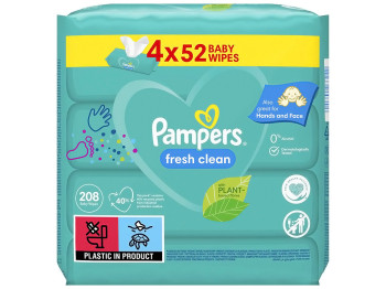 Дитячі вологі серветки Pampers Fresh Clean, 4х52шт