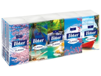 Хустки носові Velvet Classic, тришарові, целюлоза, колір білий (ціна за 10 уп)