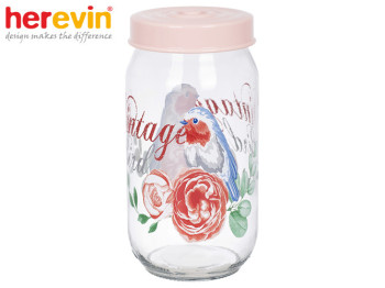 Банка скляна Herevin "Vintage Birds" з пластиковою кришкою 1л 50952