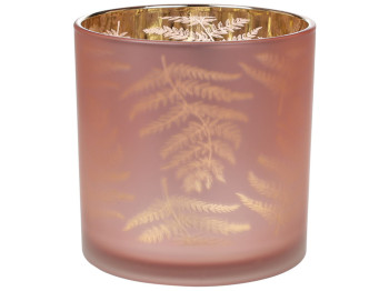 Подсвечник с рисунком Папоротник, цвет - пастельный розовый, 15см