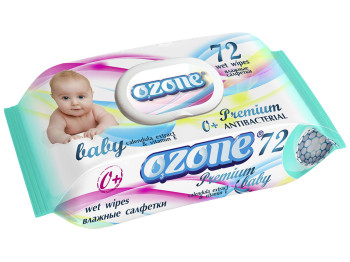 Вологі серветки дитячі Ozone Premium з екстрактом календули і віт. Е антибактер. 72шт з клапаном