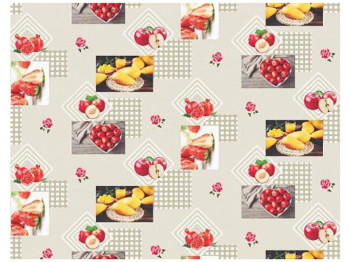 Клеёнка Premium, ПВХ на нетканой основе, уплотнённая, 1.37×25 м, фрукты и ягоды, цвет бежевый