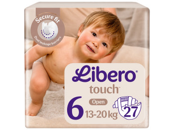 Підгузки Libero Touch Open, розмір 6, індикатор вологи, 13-20 кг, 27 шт