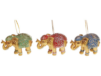 Декоративная подвесная фигурка Слоник, 9см, 3 дизайна, цвет - бордо, синий, зелёный с золотом SG37-8
