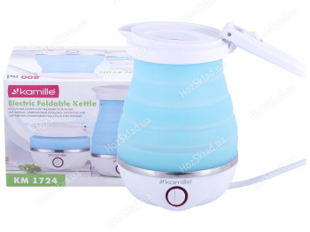 Чайник электрический складной Kamille силиконовый 800мл (цвет голубой с белым)