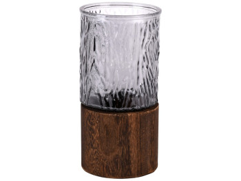 Ваза с рифленым стеклом и деревянным основанием, 10×20см, цвет дымчато-серый