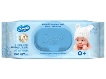 Серветки вологі для новонароджених Smile Baby, з екстрактом ромашки та алое, з клапаном, 100шт