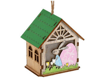 Лампа-ліхтар великодня Easter Bunny House, з підсвічуванням, батарейки в комплекті, дерево, 8см
