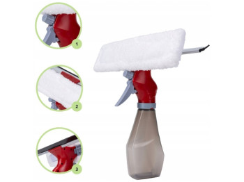 Окномойка-скребок 3в1, c с пульвилизатором, пластик, микрофибра, алюминий, 28см, цвет красный