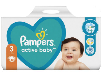 Подгузники одноразовые Pampers Active Baby, размер 3 Midi, 6–10кг, 104шт