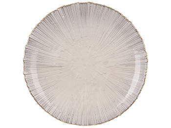 Тарелка стеклянная, D21см, цвет - дымчатый серый с золотым ободком