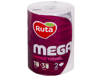 Рушники паперові Ruta Mega білі двошарові, целюлозні (ціна за 1 рулон)