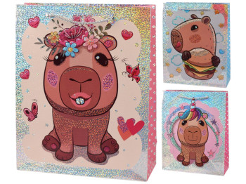 Пакет подарочный Capybara, бумага, 18х23х8см, 3 дизайна (цена за 1шт)