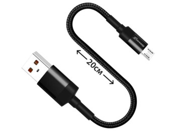 Кабель Grand-X для Power Bank USB-micro USB FM-20M 20см, CU, Black, защита ткан.оплетка в коробке