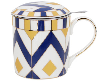 Чашка з ситом, 380мл, колір - синій із золотом