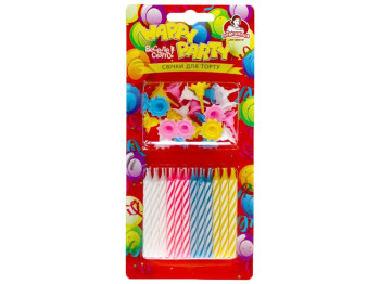 Свечки для торта двухцветные с подставками Помічниця Happy party 6см 24шт