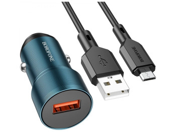 Автомобильное Зарядное Устройство Borofone BZ19A Wisdom QC3.0 18W Micro, Сапфирово-синий