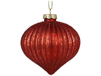 Ялинкова прикраса Цибуля 10см, колір - антик червоний з гліттером