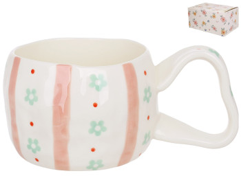 Чашка керамическая Flower, цветочный рисунок, фигурная ручка, 370 мл