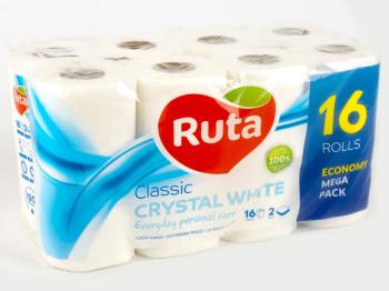 Папір туалетний "Ruta" Classic Chrystal White білий двошаровий (ціна за уп. 16 рулонів)