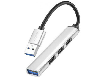 Хаб USB Hoco HB26 4 in 1 adapter(USB to USB3.0+USB2.0*3) Цвет Серебряный
