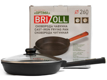 Сковорода чугунная Brizoll "Optima-Black" ст. крышка, съемная ручка D26см, 47,9х27х11см О2640-Р1-С