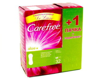 Прокладки Carefree "Aloe" 2капли 32шт + Carefree "with Cotton extract" 2капли 20шт в подарок