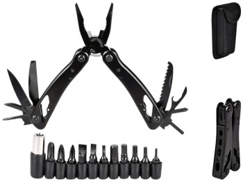Мультитул с насадками 12 в 1, в чехле, нержавеющая сталь, 16,3см, цвет чёрный матовый