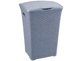 Кошик для білизни Rotang, з кришкою, пластик, 50л, 56×42,5×33,5см, колір сірий