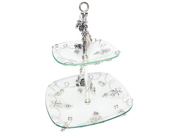 Фруктовница 2-ярусная квадратная, декор Винограда, 30х30х39см